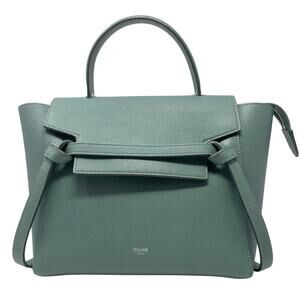 Celine Micro Belt Bag Green Crossbody Shoulder Top Handle Purse Leather 2-Way